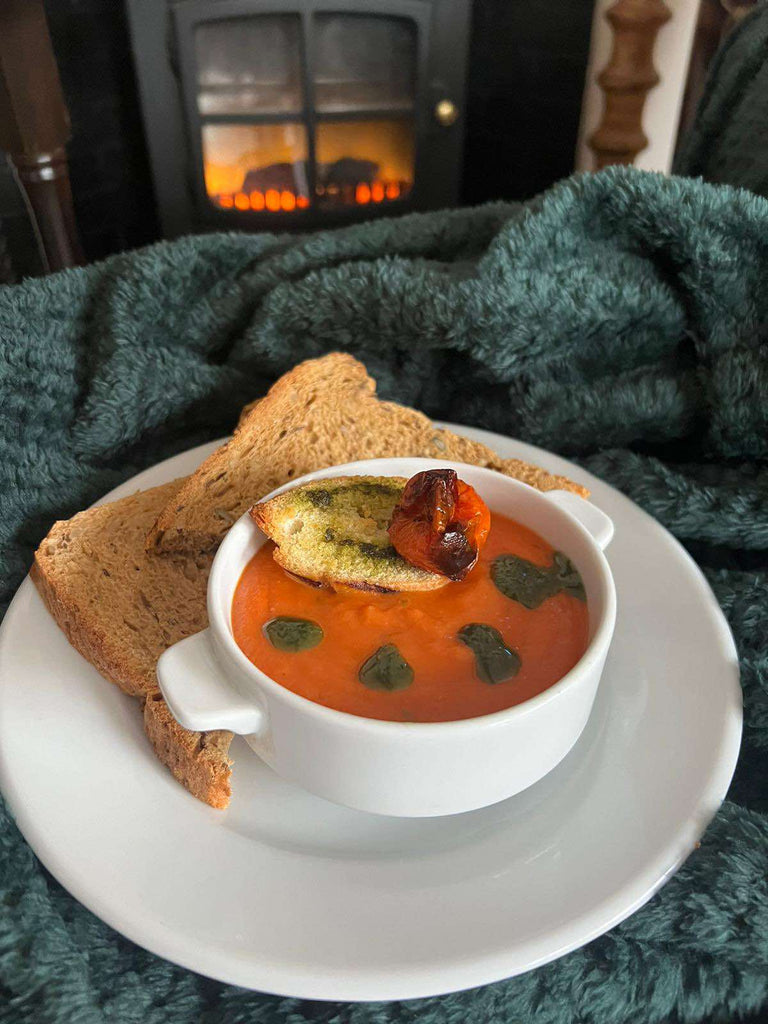 Tomato and basil soup with basil oil