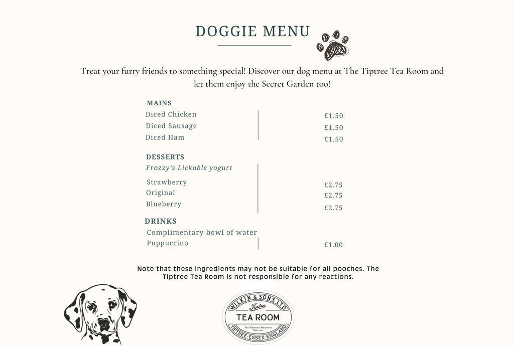 Tiptree Tea Room Doggie Menu