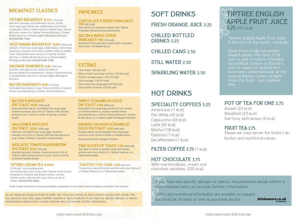 Tiptree Tea Rooms Breakfast Menu