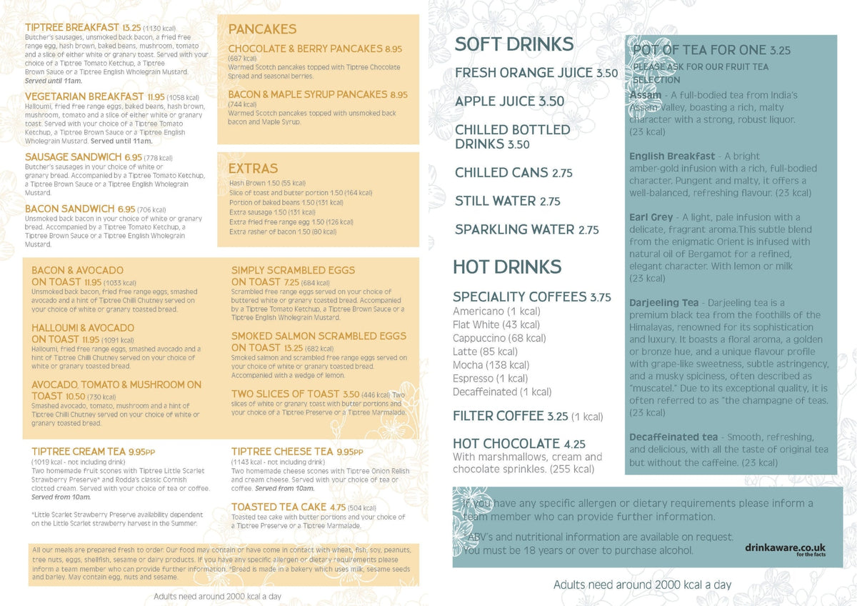 Tiptree Tea Rooms Breakfast Menu
