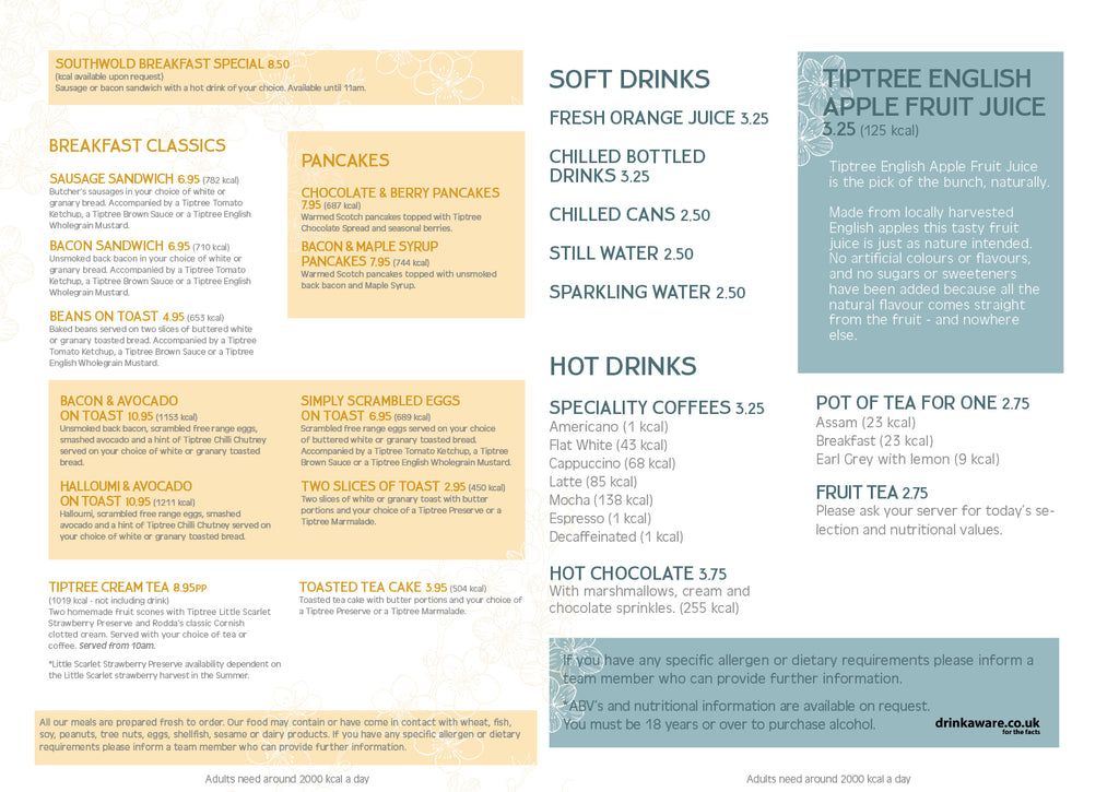 Tiptree Tea Room at Southwold Breakfast Menu