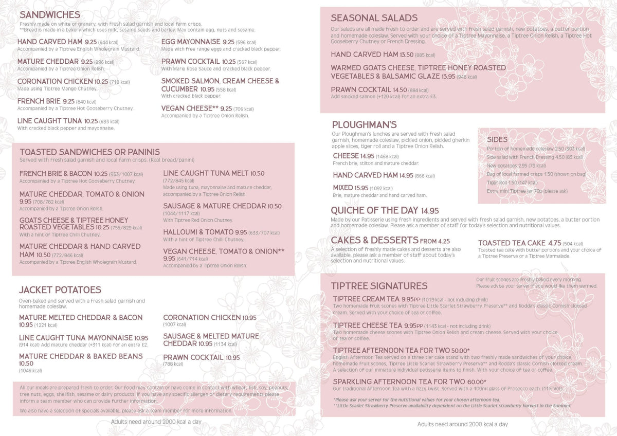 Tiptree Tea Rooms Lunch Menu